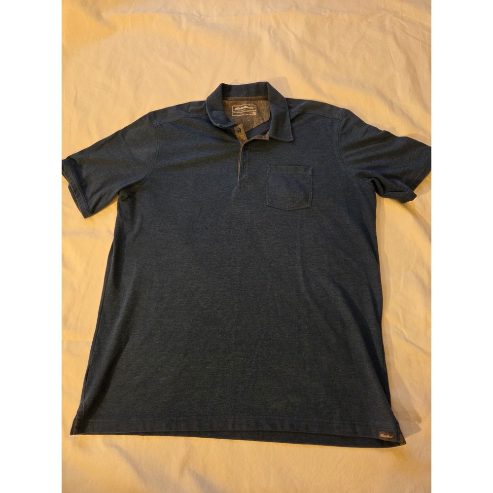 Eddie Bauer Polo Shirt Mens 2XL Blue Short Sleeve Pocket Cotton Blend